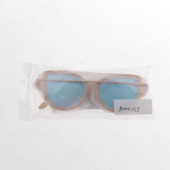 Crofta Women Handmade Bamboo UV 400 Polarized Sunglasses Wood Glasses + Box Blue