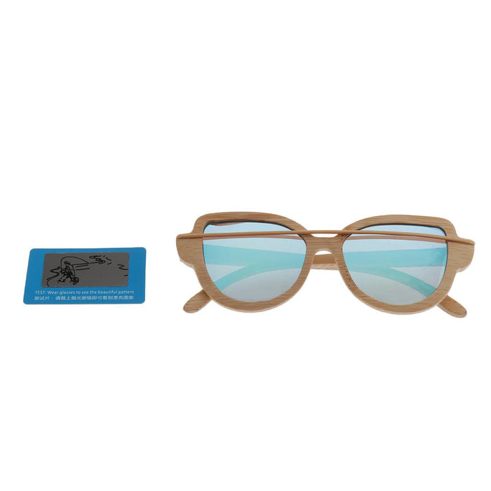 Crofta Women Handmade Bamboo UV 400 Polarized Sunglasses Wood Glasses + Box Blue