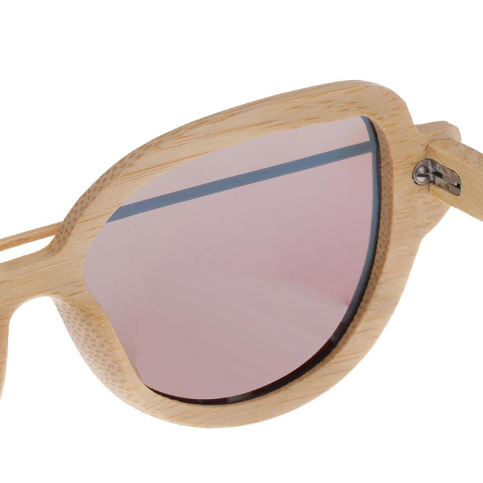 Crofta Women Handmade Bamboo UV 400 Polarized Sunglasses Wood Glasses + Box Blue