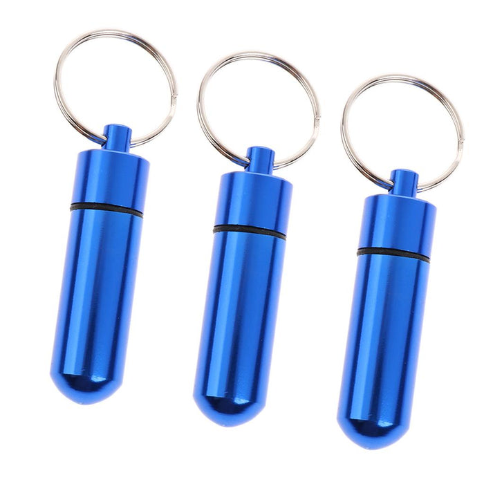 3 Pieces Mini Waterproof Pill Case Box Organizer Holder with Keychain Blue