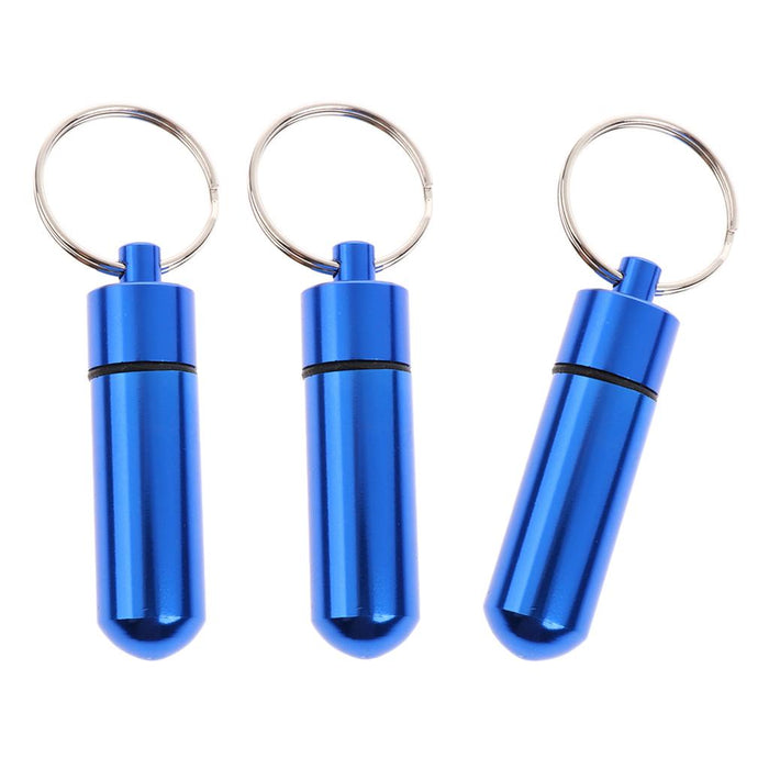 3 Pieces Mini Waterproof Pill Case Box Organizer Holder with Keychain Blue