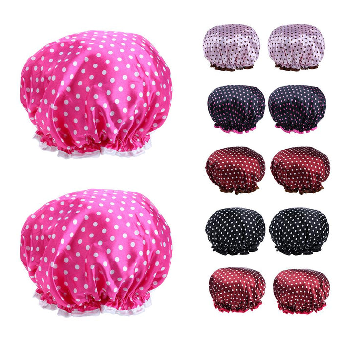 2 Pieces Double Layer Waterproof Shower Bathing Caps for Women Rose Red