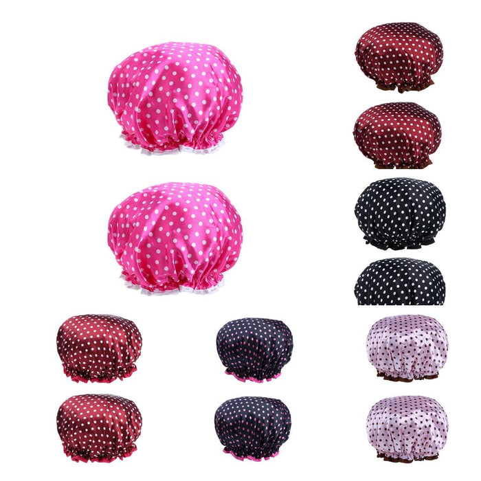 2 Pieces Double Layer Waterproof Shower Bathing Caps for Women Rose Red