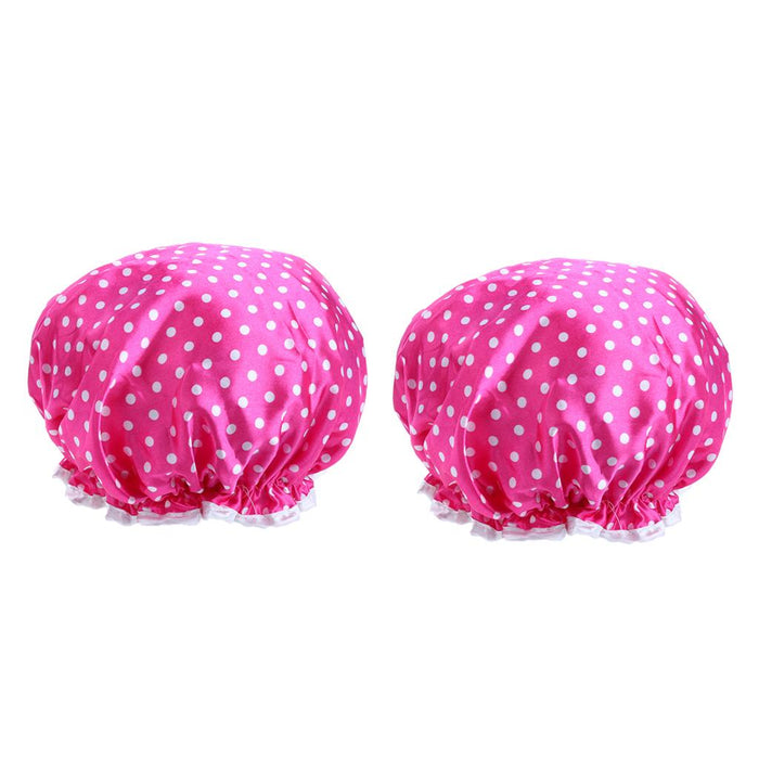 2 Pieces Double Layer Waterproof Shower Bathing Caps for Women Rose Red