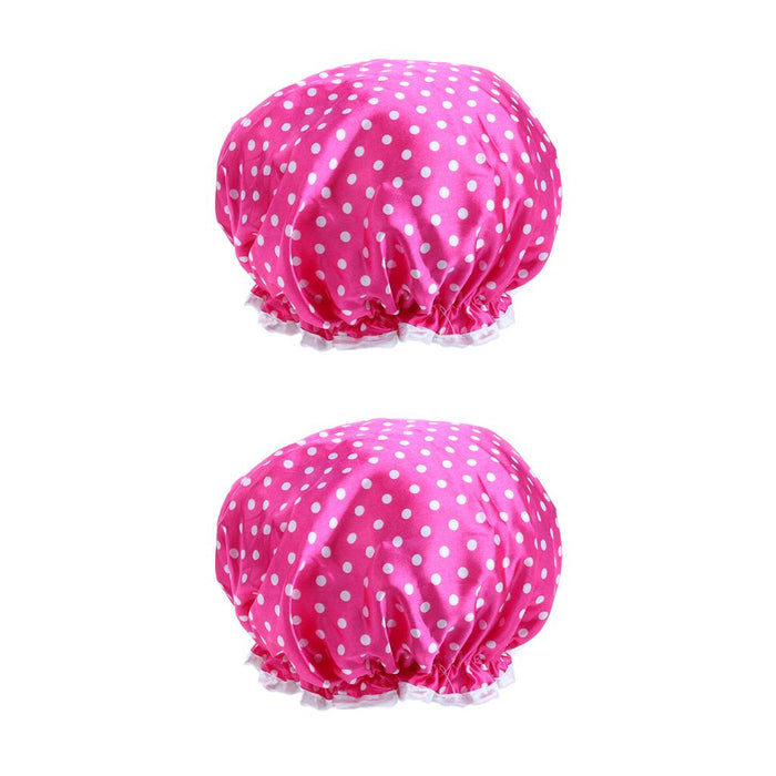 2 Pieces Double Layer Waterproof Shower Bathing Caps for Women Rose Red