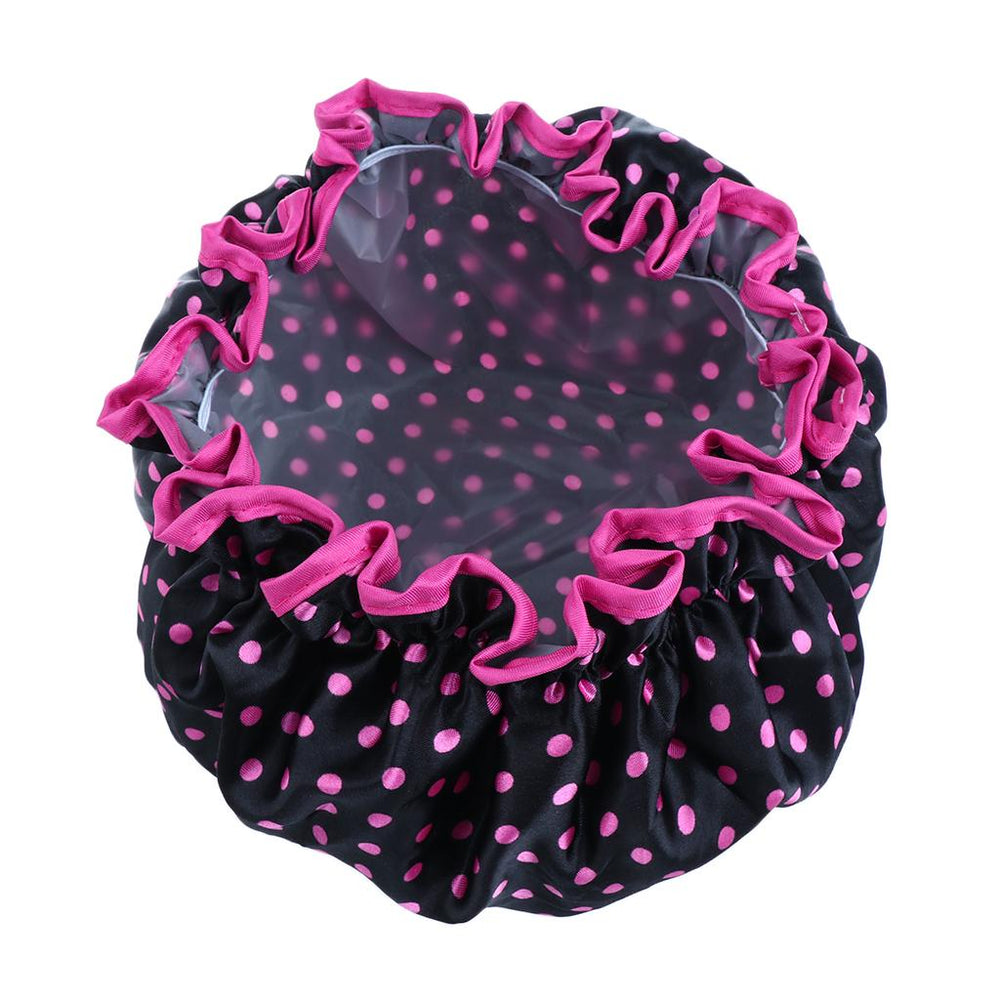 2 Pieces Double Layer Waterproof Shower Bathing Caps for Women Black #1