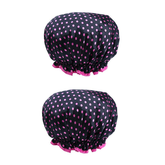 2 Pieces Double Layer Waterproof Shower Bathing Caps for Women Black #1