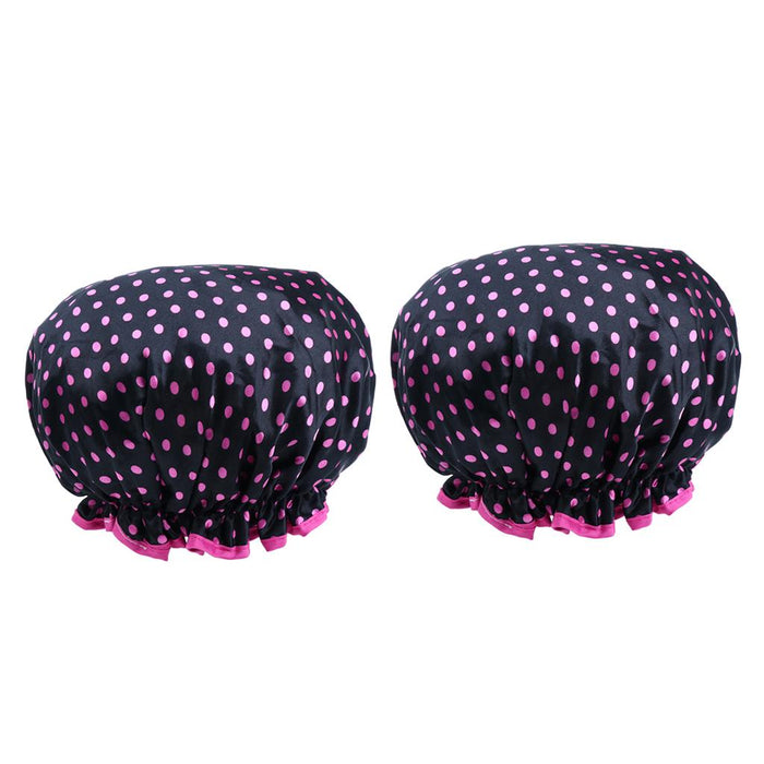 2 Pieces Double Layer Waterproof Shower Bathing Caps for Women Black #1