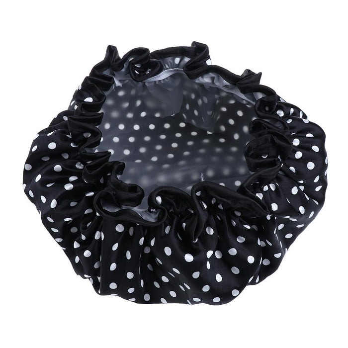 2 Pieces Double Layer Waterproof Shower Bathing Caps for Women Black #2