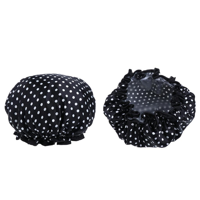 2 Pieces Double Layer Waterproof Shower Bathing Caps for Women Black #2