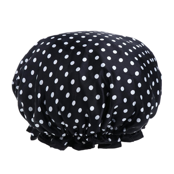 2 Pieces Double Layer Waterproof Shower Bathing Caps for Women Black #2