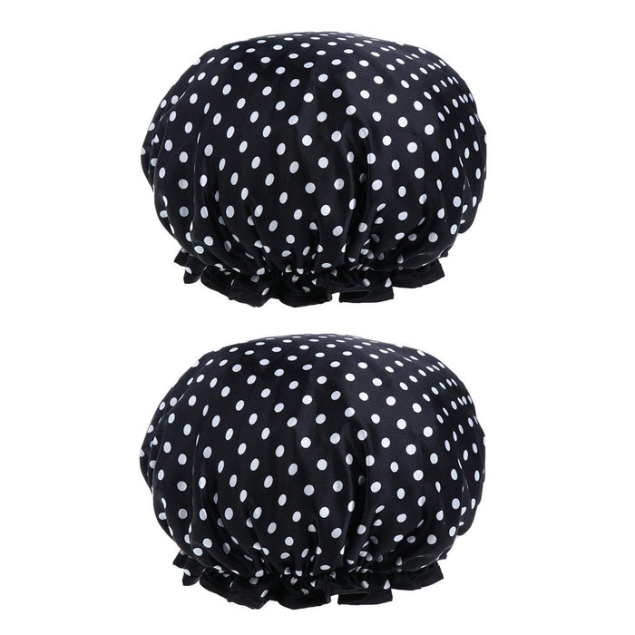 2 Pieces Double Layer Waterproof Shower Bathing Caps for Women Black #2