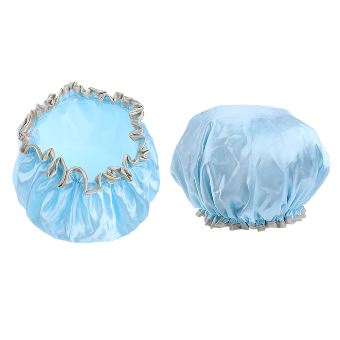 2 Pieces Women Reusable Shower Hats Waterproof Bathing Hair Caps Blue