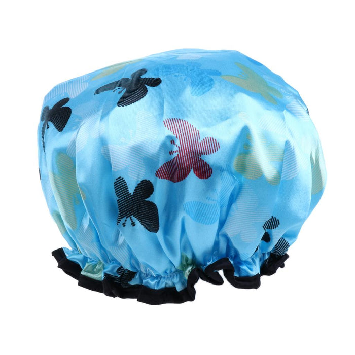 2 Pieces Waterproof Reusable Shower Cap Bath Hat for Women Lady Light Blue