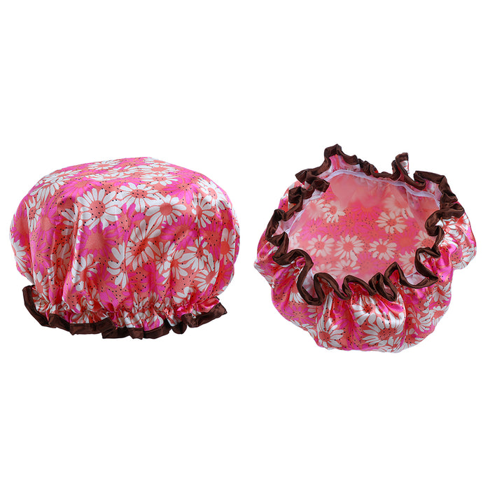 2 Pieces Waterproof Reusable Shower Cap Bath Hat for Women Lady Red