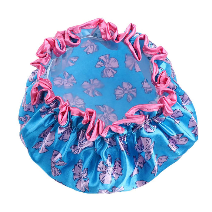 2 Pieces Waterproof Reusable Shower Cap Bath Hat for Women Lady Dark Blue