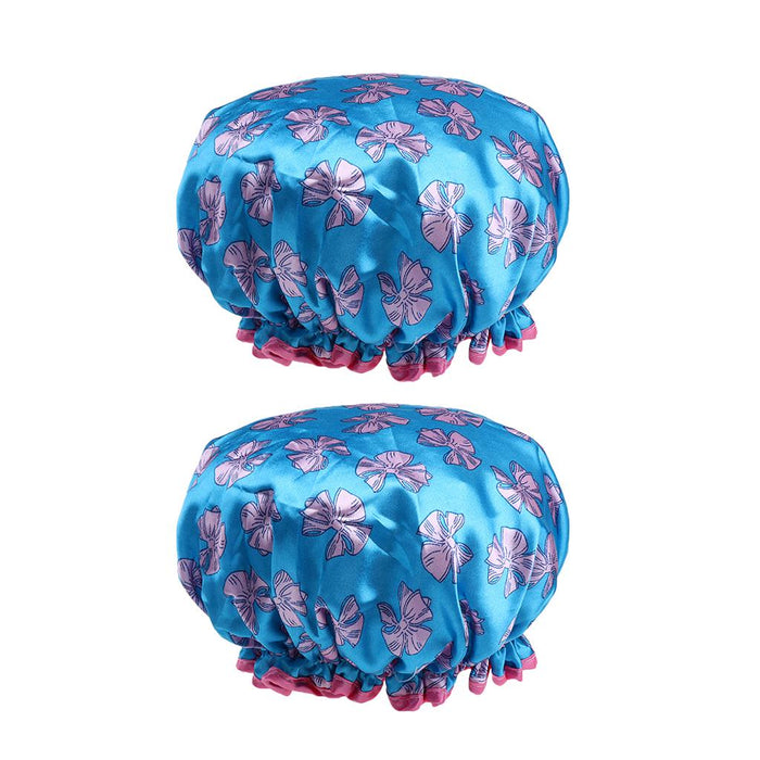 2 Pieces Waterproof Reusable Shower Cap Bath Hat for Women Lady Dark Blue