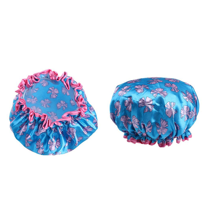 2 Pieces Waterproof Reusable Shower Cap Bath Hat for Women Lady Dark Blue