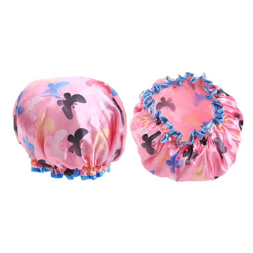 2 Pieces Waterproof Reusable Shower Cap Bath Hat for Women Lady Pink