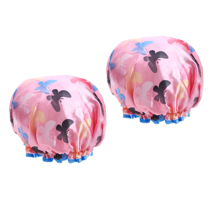 2 Pieces Waterproof Reusable Shower Cap Bath Hat for Women Lady Pink