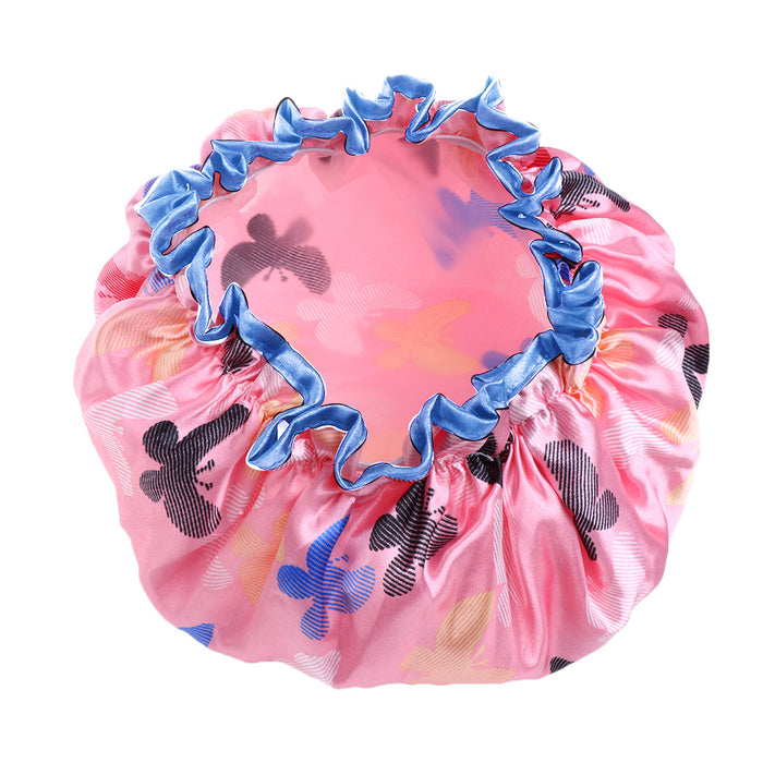 2 Pieces Waterproof Reusable Shower Cap Bath Hat for Women Lady Pink