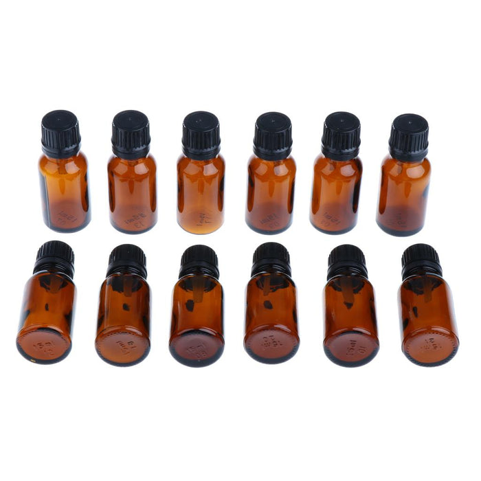 12 Pieces Glass Essential Oil Refillable Brown Amber Bottles for Travel 15ML