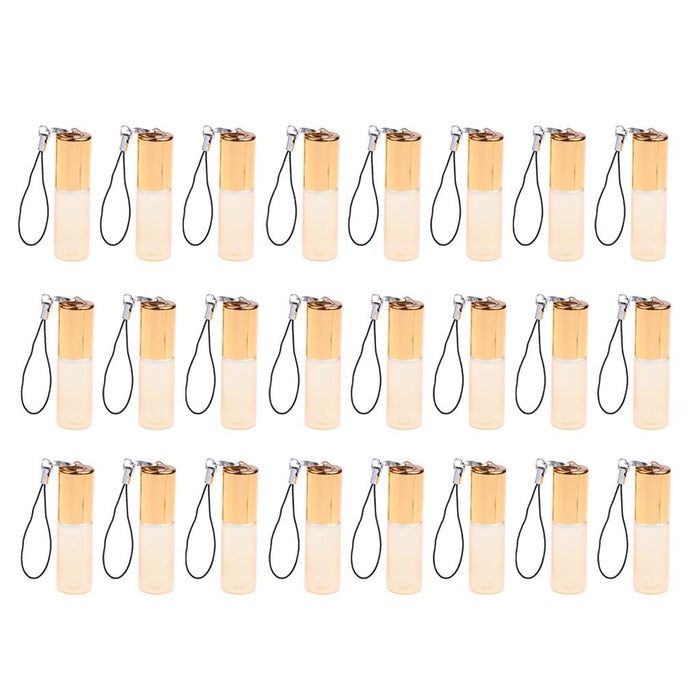 24 Pieces Refillable Glass Roller Essential Oil Bottles Pendant 5ml Gold