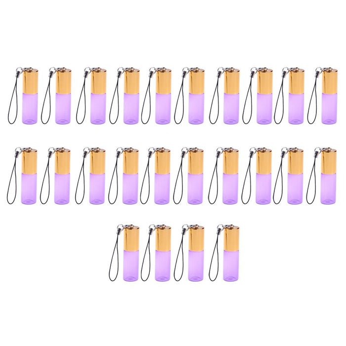 24 Pieces Refillable Glass Roller Essential Oil Bottles Pendant 5ml Purple