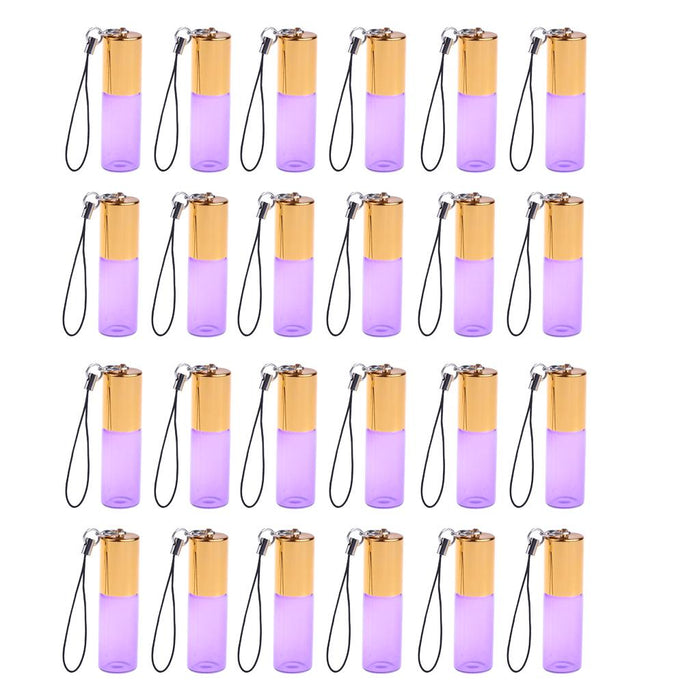 24 Pieces Refillable Glass Roller Essential Oil Bottles Pendant 5ml Purple