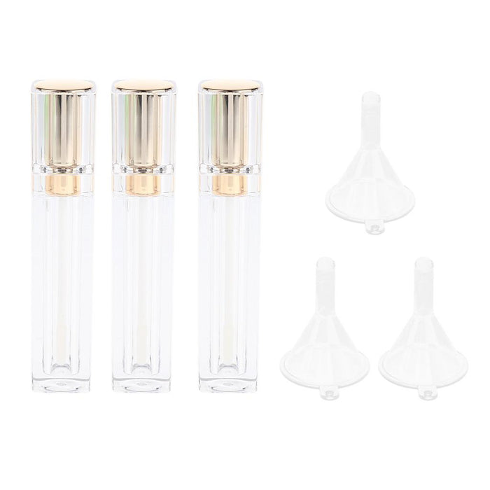 3 Pieces 8ml Refillable Lip Gloss Bottle Perfume Container +3 Funnel Gold