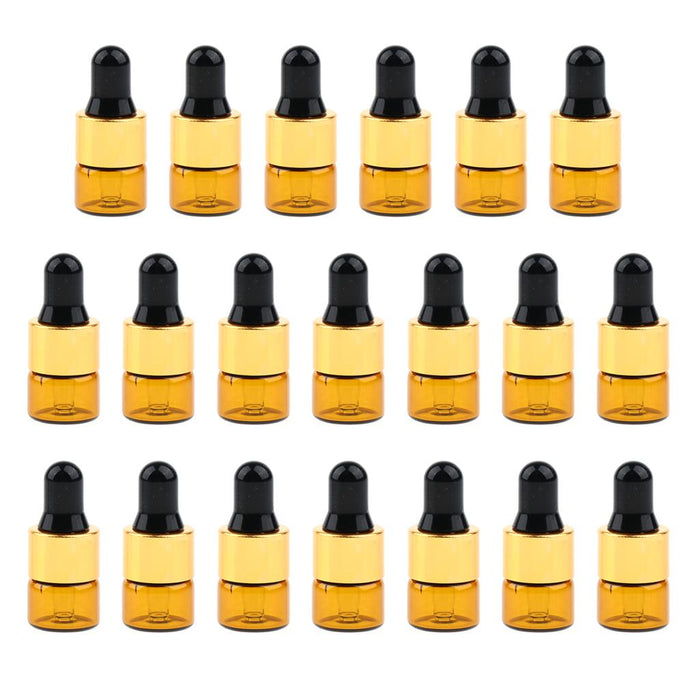 20 Pieces Mini Empty Glass Essential Oil Refillable Brown Amber Bottles 1ML