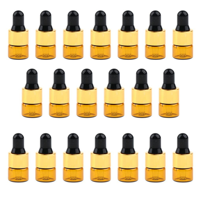 20 Pieces Mini Empty Glass Essential Oil Refillable Brown Amber Bottles 1ML