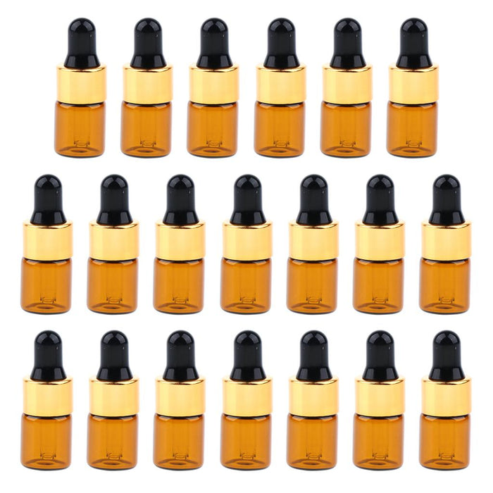 20 Pieces Mini Empty Glass Essential Oil Refillable Brown Amber Bottles 2ML