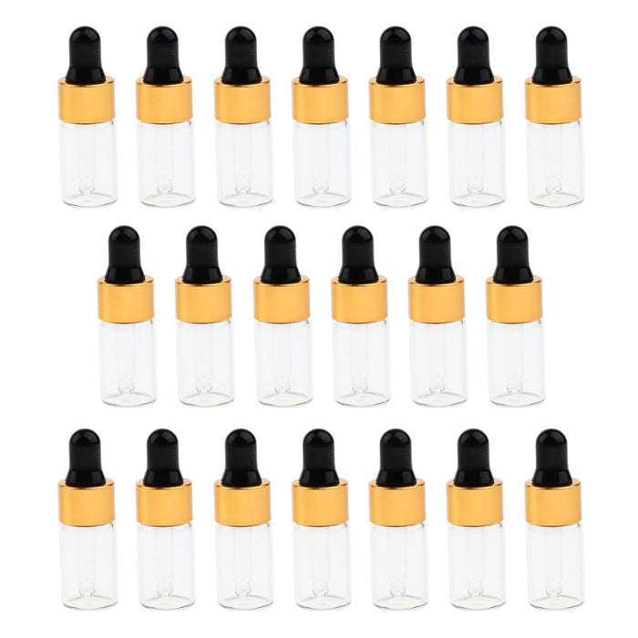 20 Pieces Travel Empty Glass Essential Oil Refillable Dropper Bottles 3 ML