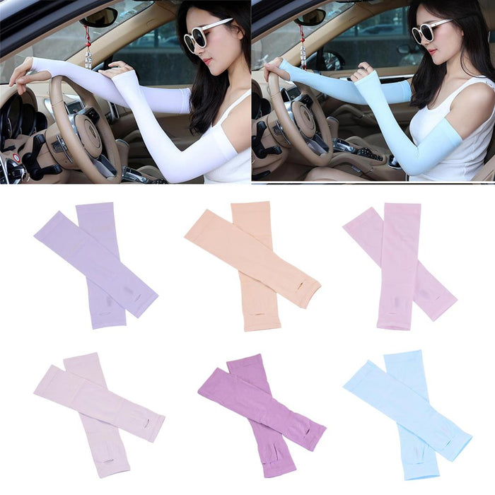 1 Pair Women Men UV Protection Anti Slip Arm Compression Sleeves Pink