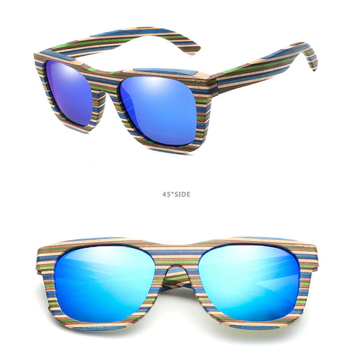 Crofta Wood Vintage Retro Polarized Uv Protection Fashion Sunglasses Eyeware Blue