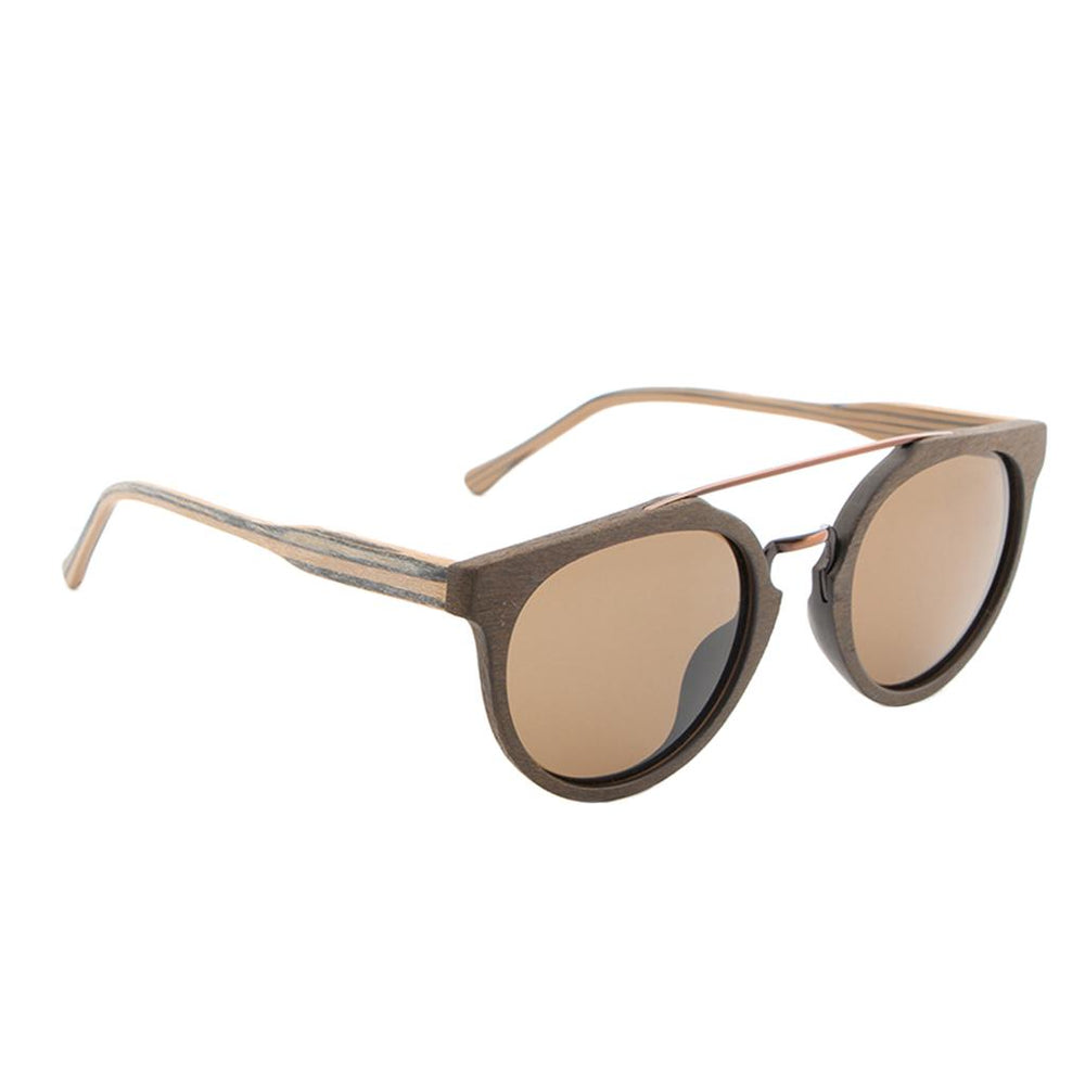 Crofta Wooden Polarized UV 400 Sunglasses Wood Glasses for Men Women Coffee Brown