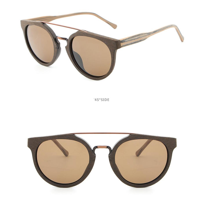 Crofta Wooden Polarized UV 400 Sunglasses Wood Glasses for Men Women Coffee Brown