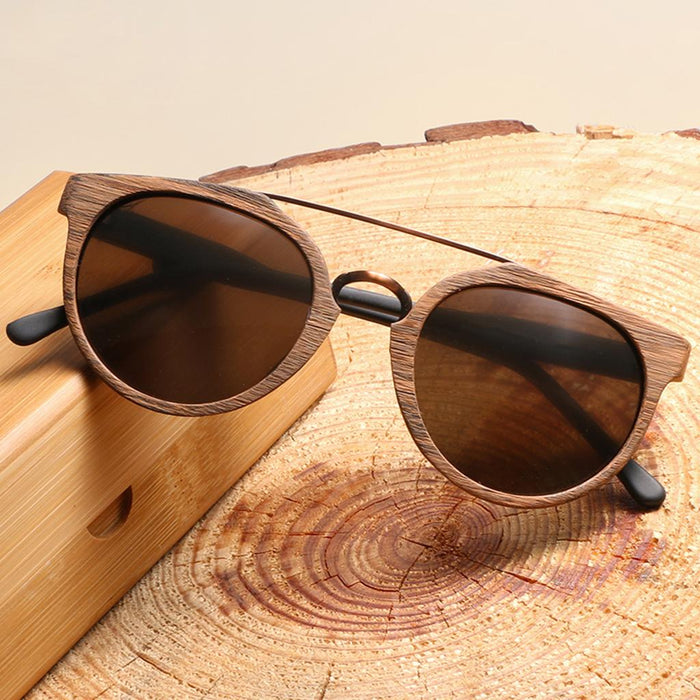 Crofta Wooden Polarized UV 400 Sunglasses Wood Glasses for Men Women Coffee