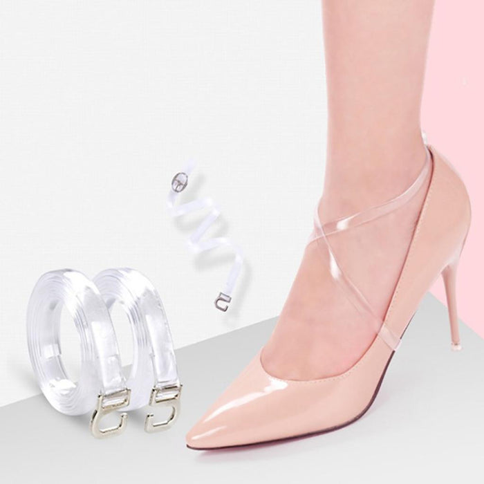 2 Pairs Transparent Shoe Straps High Heels Shoelace with Buckles for Holding Loose Shoe Anti-slip