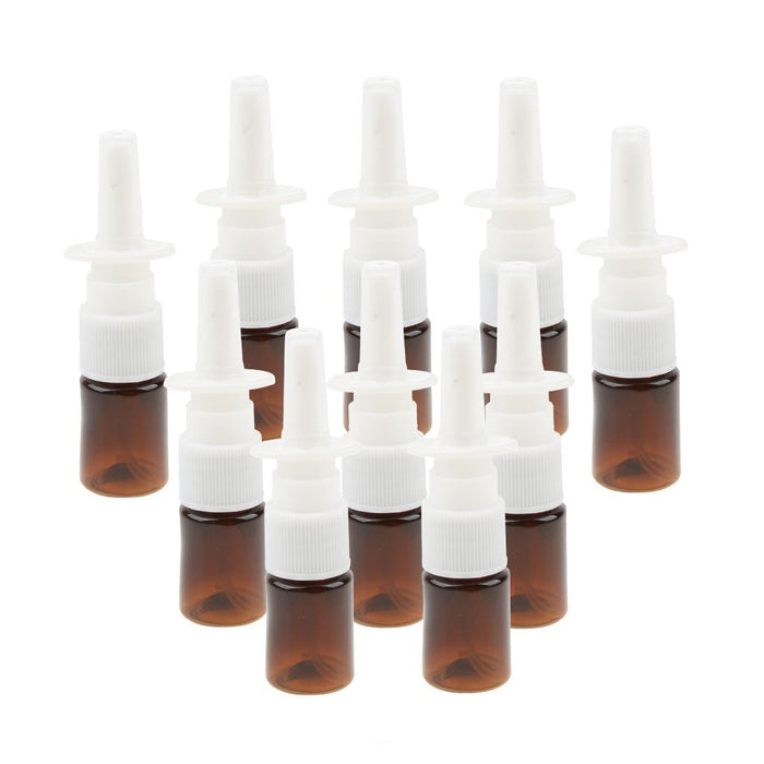 Crofta 10 Pieces 5ml Mini Plastic Nasal Spray Bottles Fine Mist Sprayer Pump Brown