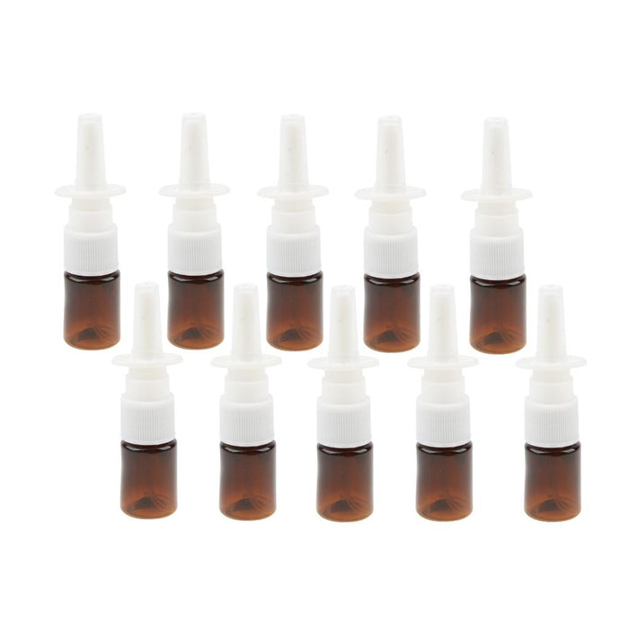 Crofta 10 Pieces 5ml Mini Plastic Nasal Spray Bottles Fine Mist Sprayer Pump Brown