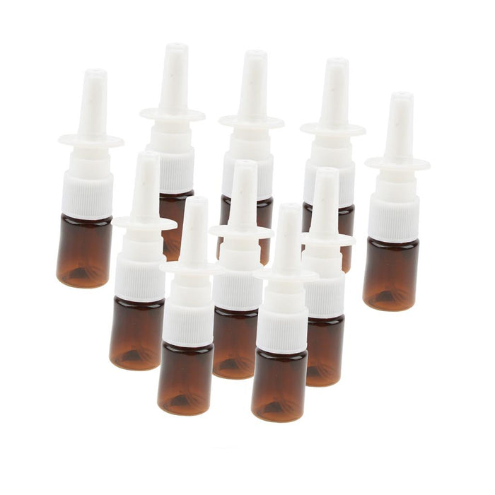 Crofta 10 Pieces 5ml Mini Plastic Nasal Spray Bottles Fine Mist Sprayer Pump Brown