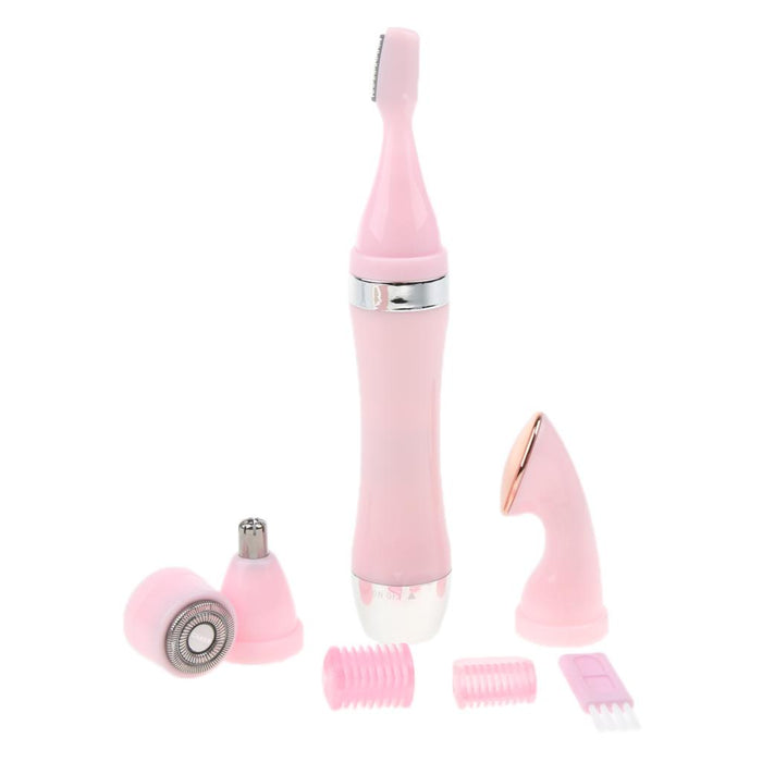 4 In 1 Electric Face Nose Leg Bikini Eyebrow Hair Remover Device Set Pink