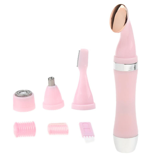 4 In 1 Electric Face Nose Leg Bikini Eyebrow Hair Remover Device Set Pink