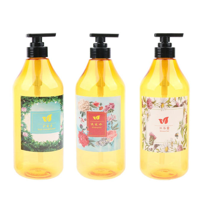 3 Pieces 1000ml Refillable Pump Bottle Empty Shampoo Dispensing Container Suit for Home or Travel