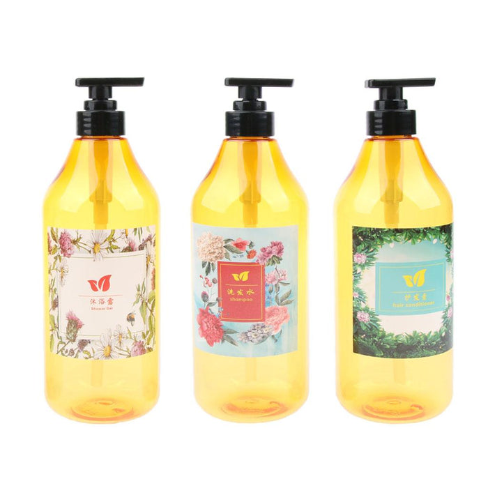 3 Pieces 1000ml Refillable Pump Bottle Empty Shampoo Dispensing Container Suit for Home or Travel