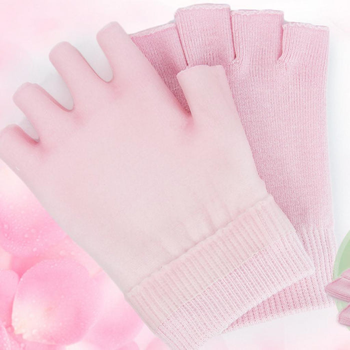 Crofta 1 Pair Unisex Moisturizing Spa Gel Fingerless Gloves Half Finger Mittens Pink