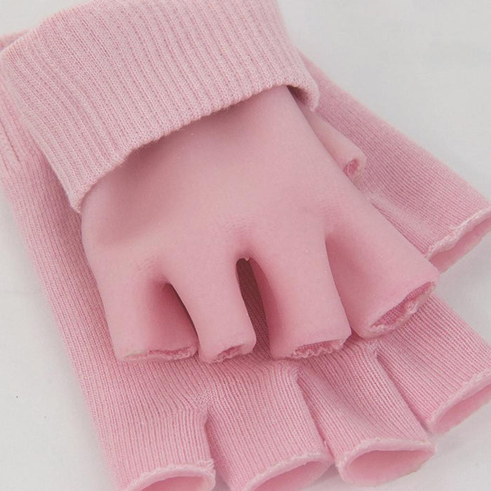 Crofta 1 Pair Unisex Moisturizing Spa Gel Fingerless Gloves Half Finger Mittens Pink