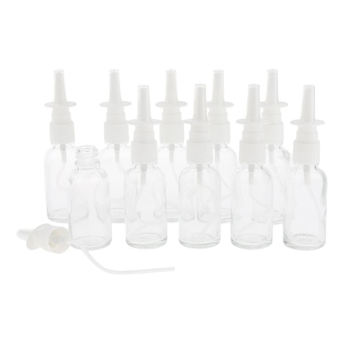 Crofta 10 Pieces 30ml Empty Glass Nasal Spray Bottle Fine Mist Vials Sprayer Clear